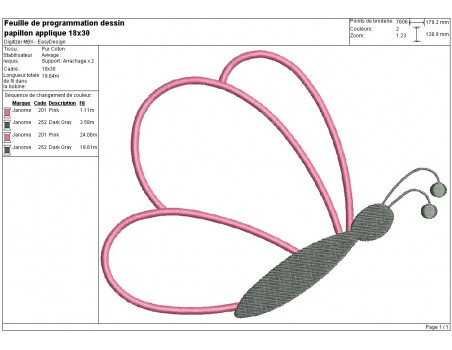 Motif de broderie machine papillon appliqué