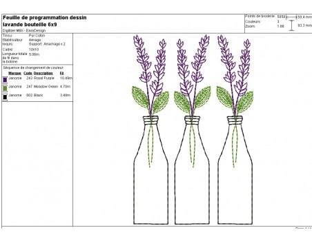 Motif de broderie machine lavande en flacon