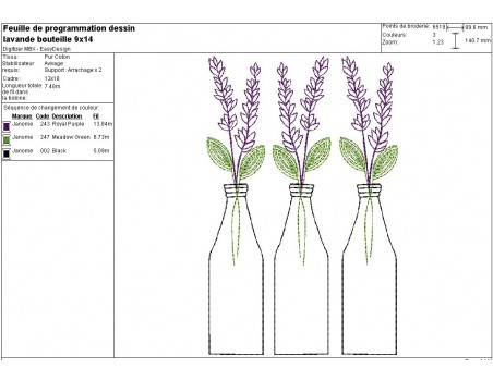 Motif de broderie machine lavande en flacon