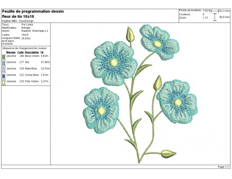 Motif de broderie machine fleur de lin