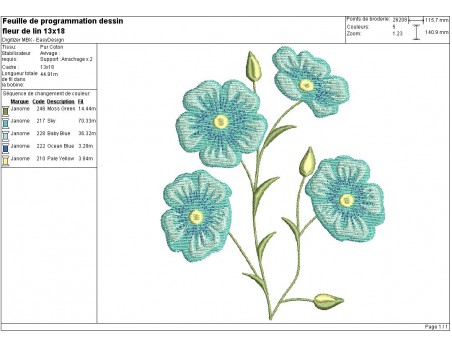 Motif de broderie machine fleur de lin