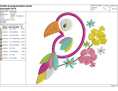 Motif de broderie machine perroquet