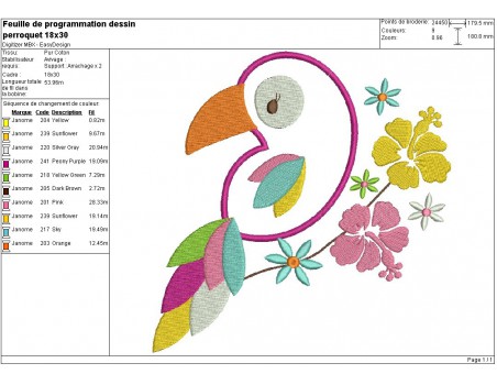 Instant download machine embroidery design parrot