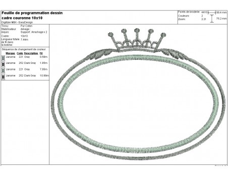 Motif de broderie machine cadre couronne