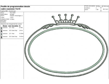 Motif de broderie machine cadre couronne
