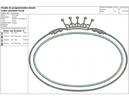 Motif de broderie machine cadre couronne