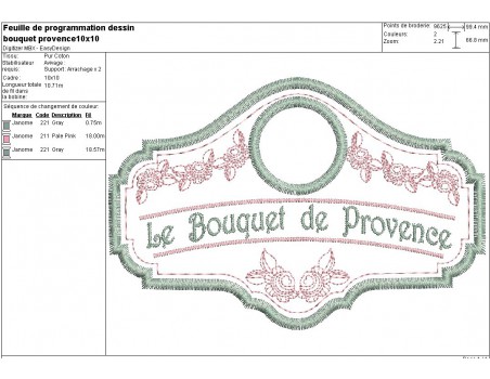 Instant download machine embroidery design advertising label bouquet de provence