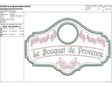 Instant download machine embroidery design advertising label bouquet de provence