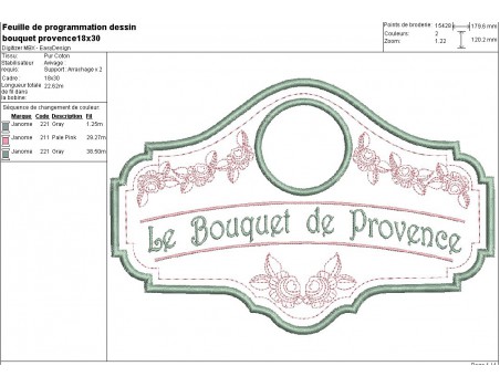 Instant download machine embroidery design advertising label bouquet de provence