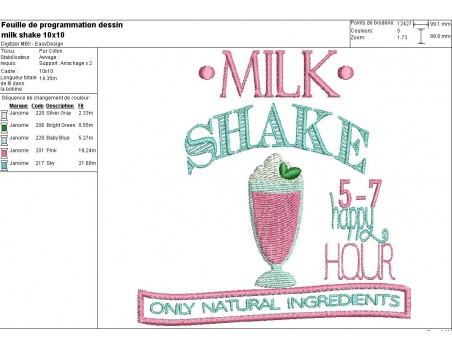 Instant download machine embroidery design milk shake