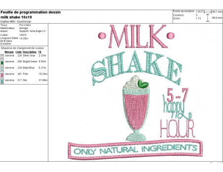 Motif de broderie machine milk shake