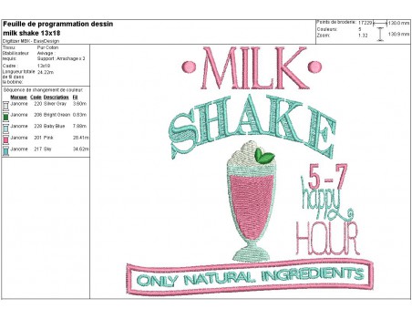 Instant download machine embroidery design milk shake