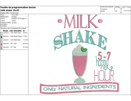 Instant download machine embroidery design milk shake