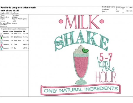 Motif de broderie machine milk shake