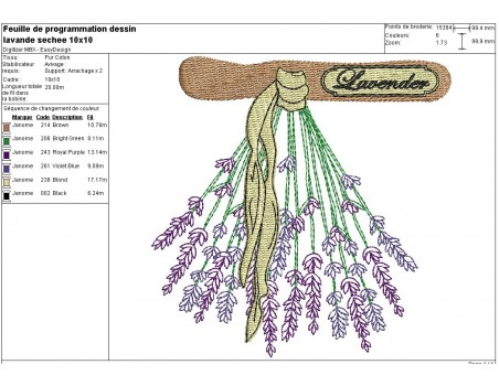 Motif de broderie machine bouquet de lavande séchée