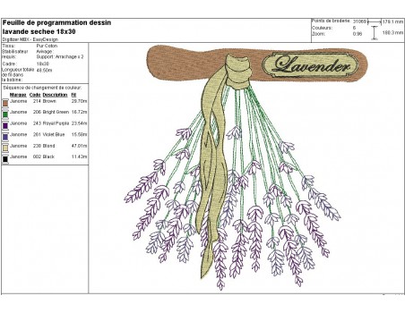 Motif de broderie machine bouquet de lavande séchée