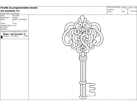 Motif de broderie machine clé ancienne