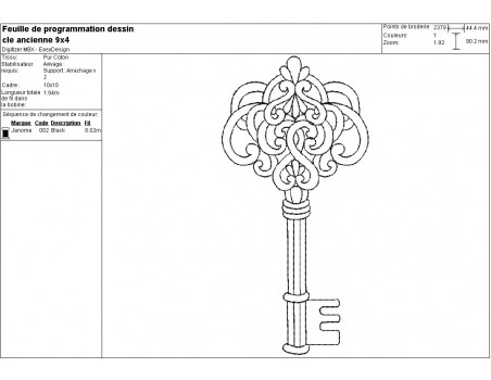 Motif de broderie machine clé ancienne