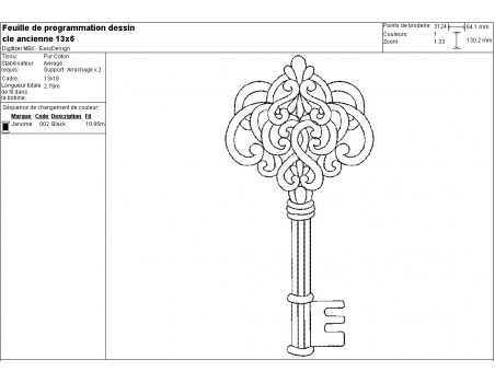 Motif de broderie machine clé ancienne