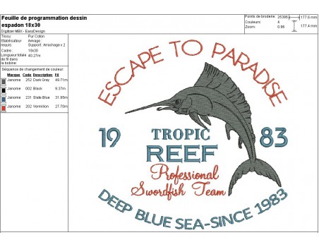 Instant download machine embroidery design swordfish fishing