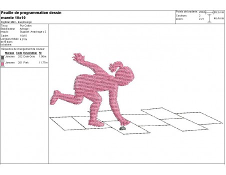 Motif de broderie machine fille jouant à la marelle