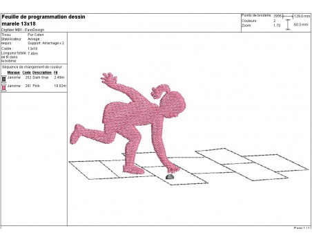 Motif de broderie machine fille jouant à la marelle