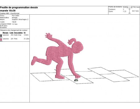 Motif de broderie machine fille jouant à la marelle