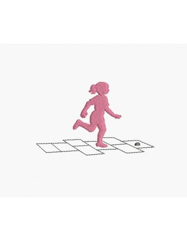 Instant download machine embroidery design girl playing hopscotch