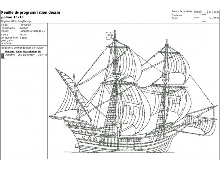 Instant download machine embroidery design boat galleon