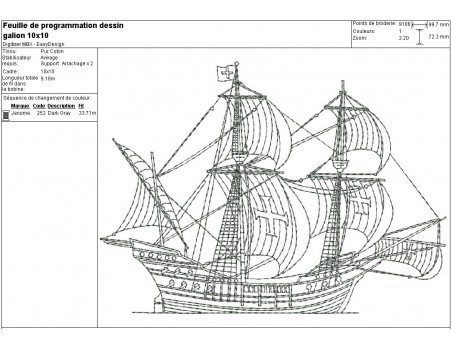 Motif de broderie machine galion