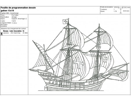 Instant download machine embroidery design boat galleon