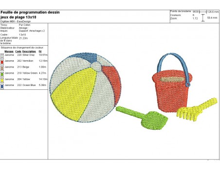 Motif de broderie machine jeux de plage