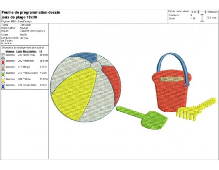 Motif de broderie machine jeux de plage