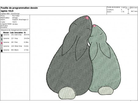 Motif de broderie machine lapins
