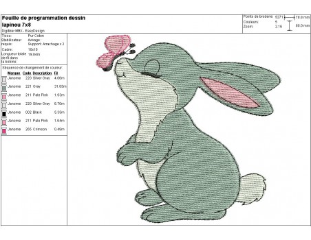 Motif de broderie machine petit lapin