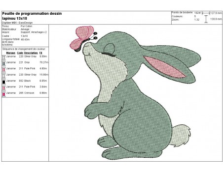 Motif de broderie machine petit lapin