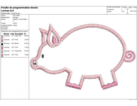 Motif de broderie machine cochon appliqué