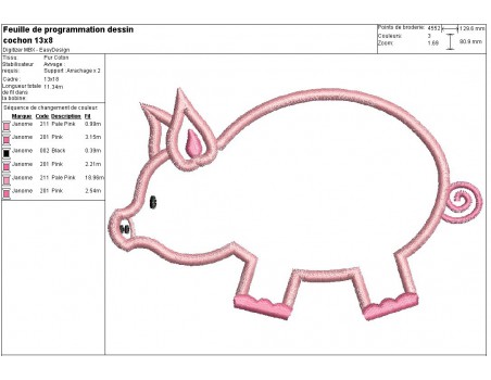 Motif de broderie machine cochon appliqué