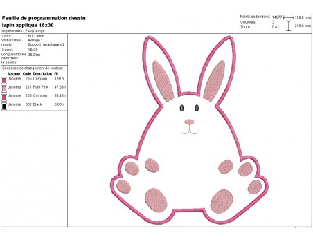 Motif de broderie machine lapin appliqué