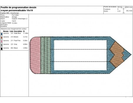 Motif de broderie machine crayon personnalisable