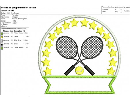 Instant download machine embroidery design tennis badge