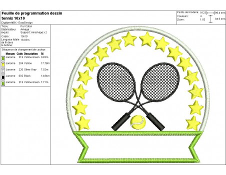 Motif de broderie machine tennis