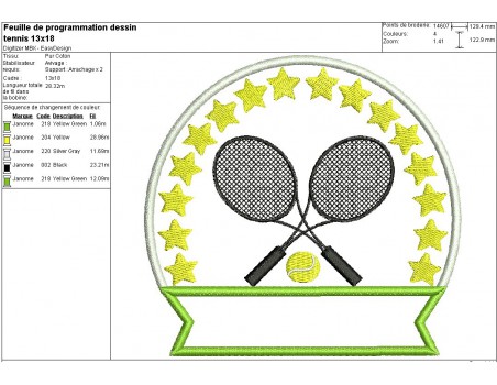 Instant download machine embroidery design tennis badge