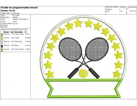 Motif de broderie machine tennis