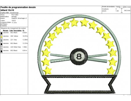 Motif de broderie machine billard