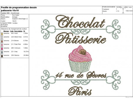 Motif de broderie machine gâteau patisserie