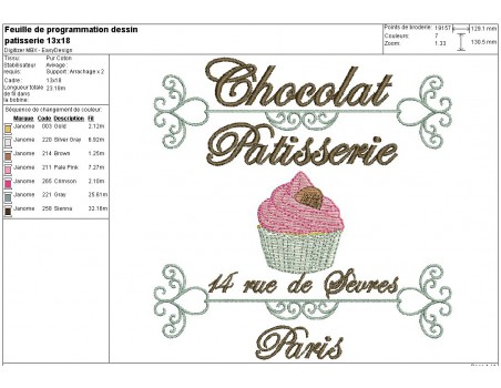 Motif de broderie machine gâteau patisserie