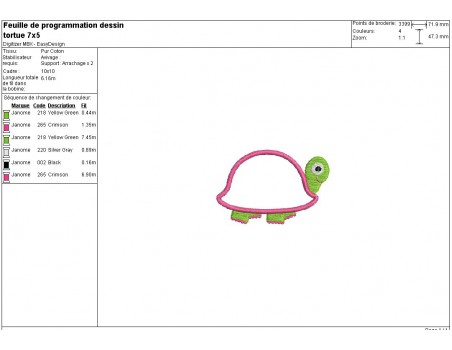 Motif de broderie machine tortue appliquée