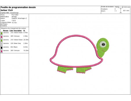 Motif de broderie machine tortue appliquée