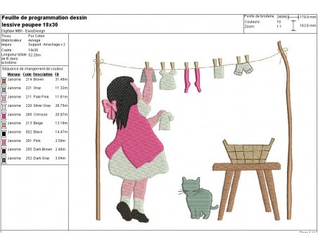 Instant download machine embroidery girl doing cutting